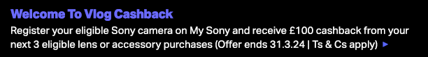 Sony Welcome To Vlog Cashback