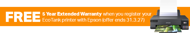 5 Year Extended Warranty when you register your EcoTank printer with Epson (offer ends 31.3.27) 