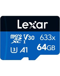 Lexar 64GB Micro SD microSDXC UHS-I 633x V30 Blue Series Card With Adapter