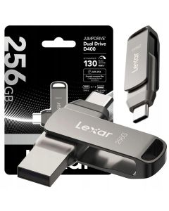 Lexar 256GB JumpDrive Dual Drive D400 130MBs USB-C & USB-A Flash Drive