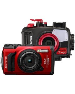 OM SYSTEM Tough TG-7 Digital Camera and PT-059 Waterproof Housing Kit - Red
