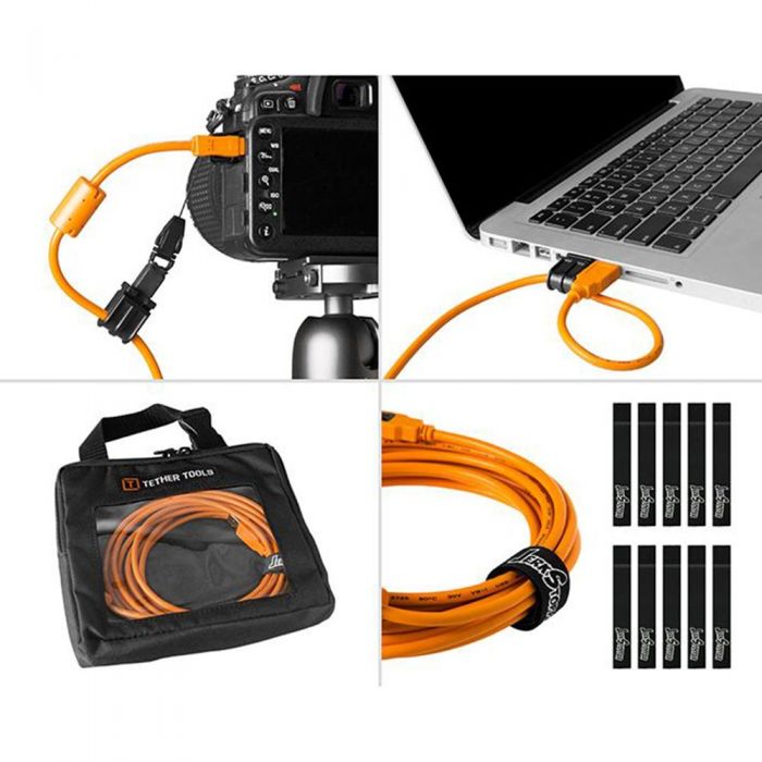 Tether Tools Starter Tethering Kit - TetherPro USB 2.0 to Micro-B 5-Pin  4.6m (including USB flat mount) - Orange | Camera Centre UK
